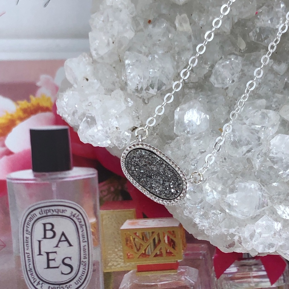 Silver Druzy Oval Necklace - Picture 4 of 6